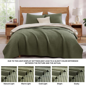 WRENSONGE olive green quilt laid flat with neat folds.