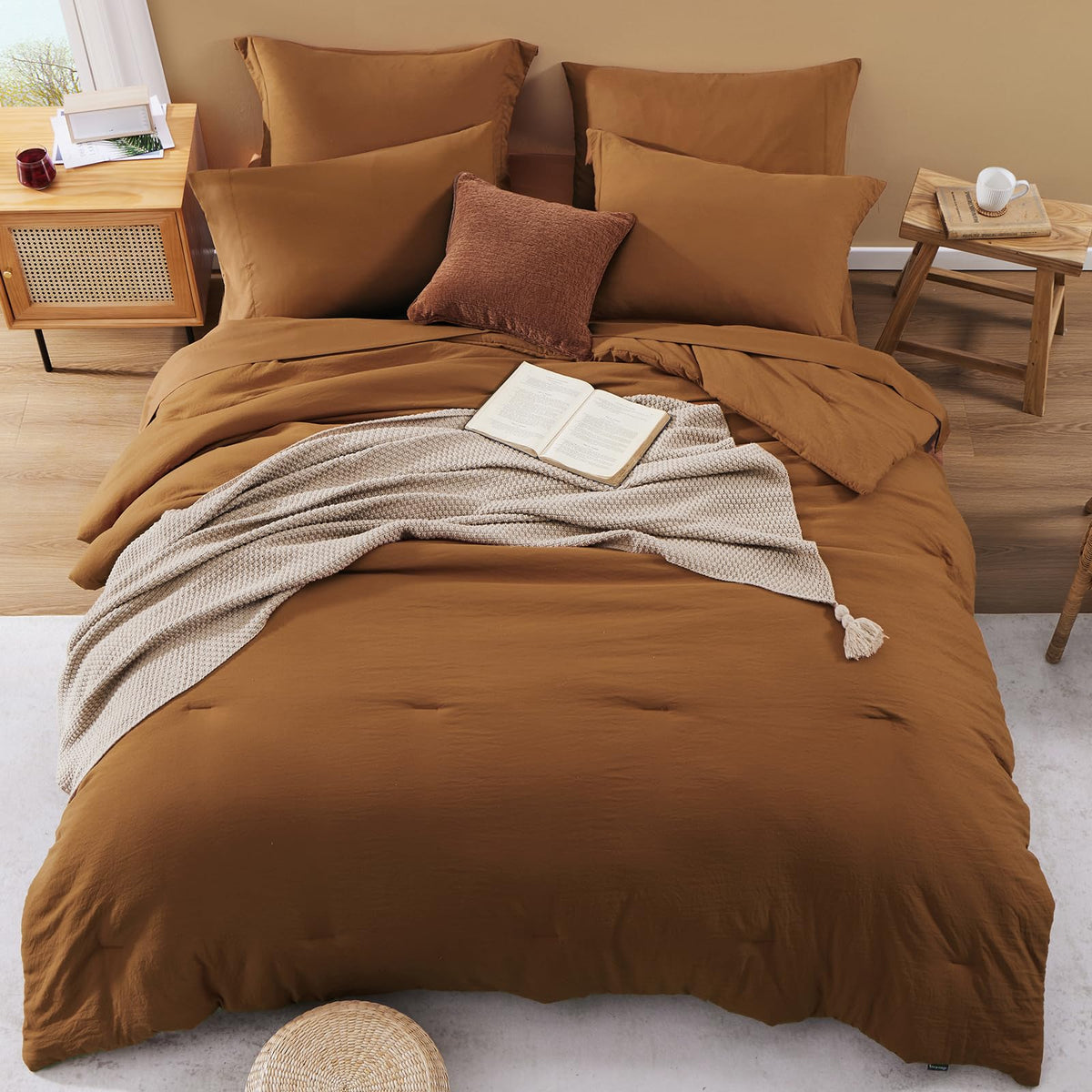 Wrensonge queen comforter on bed for cozy bedroom ambiance