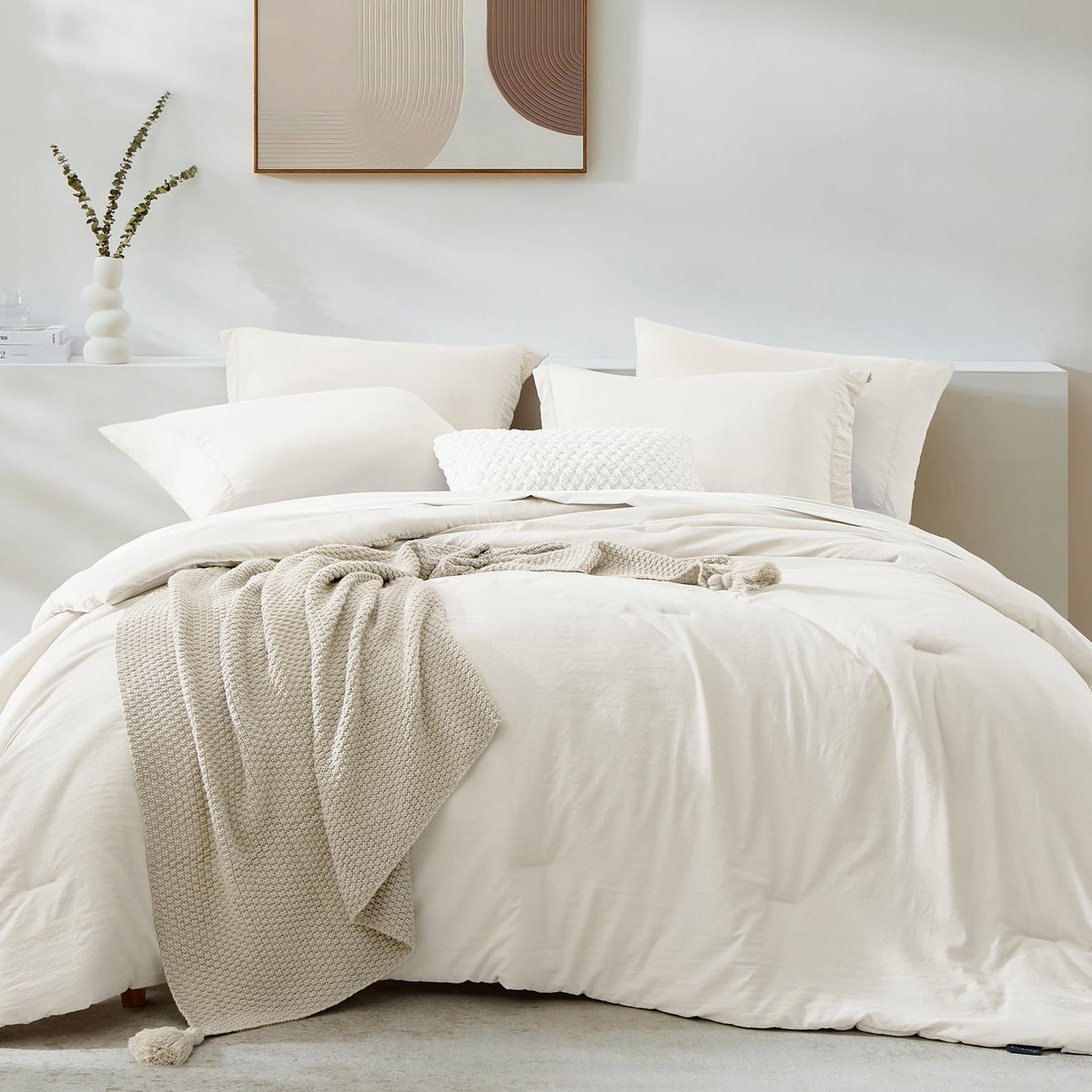 Wrensonge queen comforter set 7 pieces in a clean white finish for all-season use.