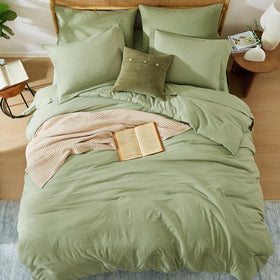 WRENSONGE sage-green bed-in-a-bag on bed adds calm, minimalist style