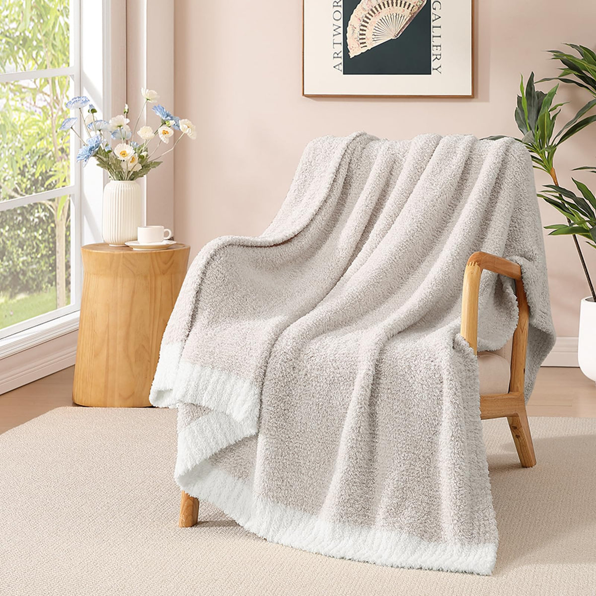WRENSONGE throw blanket cationic dyeing taupe for cozy couch warmth