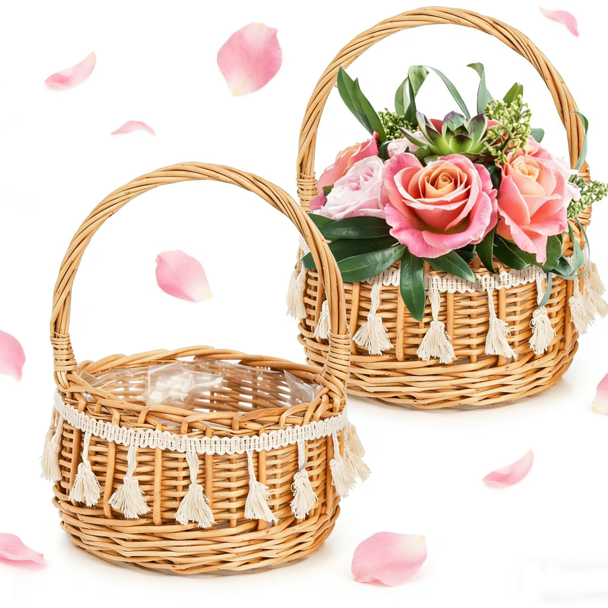 WRINGKIT 2-pack flower girl baskets for wedding petals and easy handoffs.