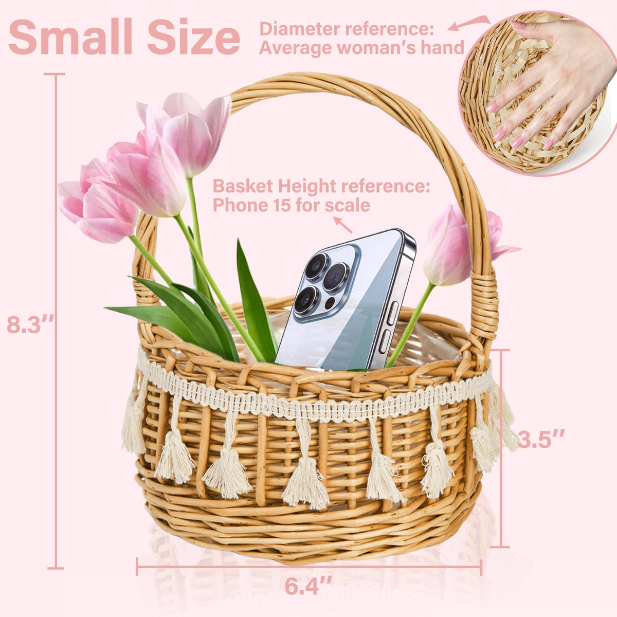 WRINGKIT small wicker basket with sturdy willow weave and easy carry handle.