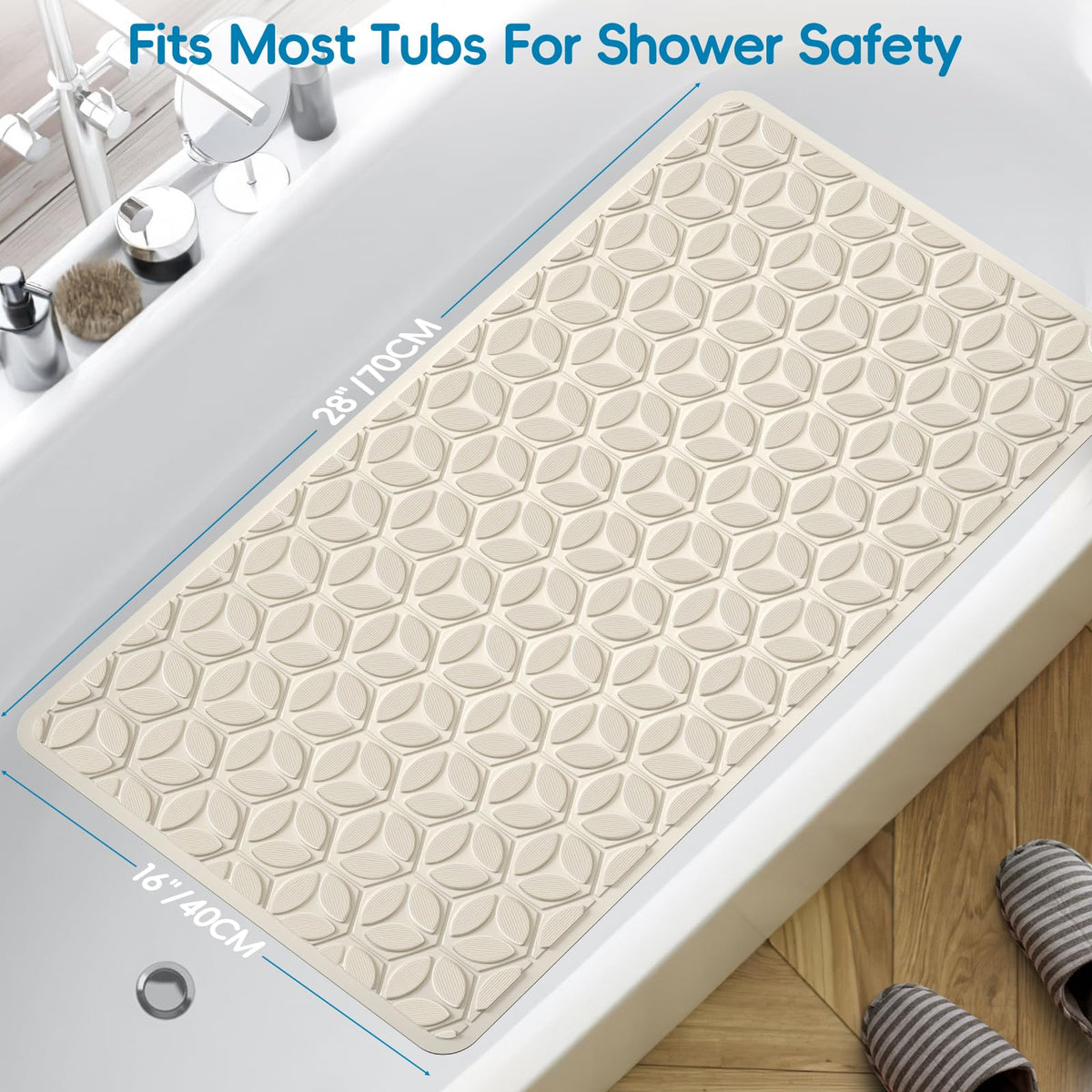 WRISIN 16 by 28 inch beige mat fits standard baths.