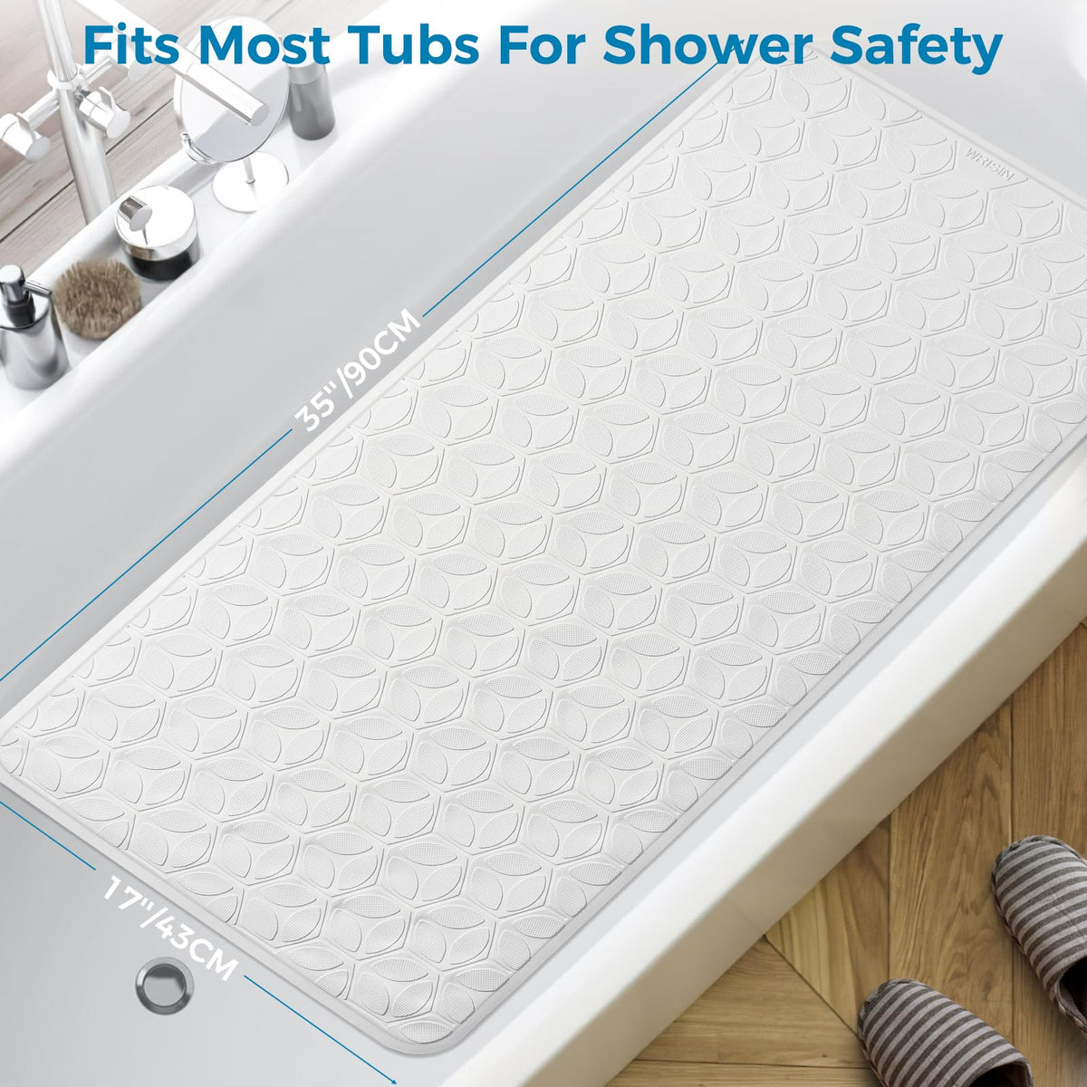 WRISIN soft-touch white mat feels gentle under bare feet.