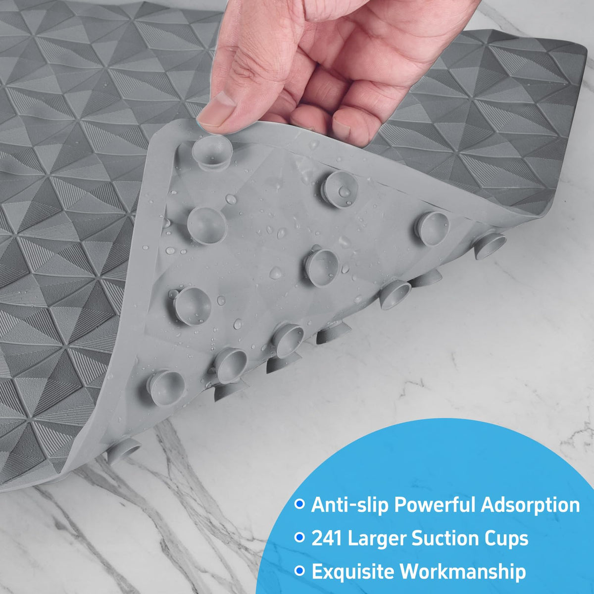 WRISIN mat close-up highlights 241 suction cups for strong grip.