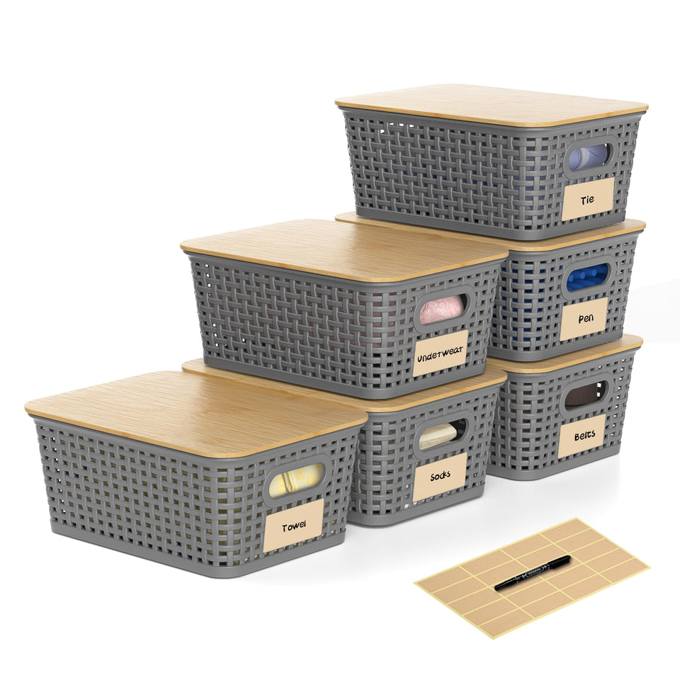 Wrrlors bamboo-lids storage baskets gray for organized closets