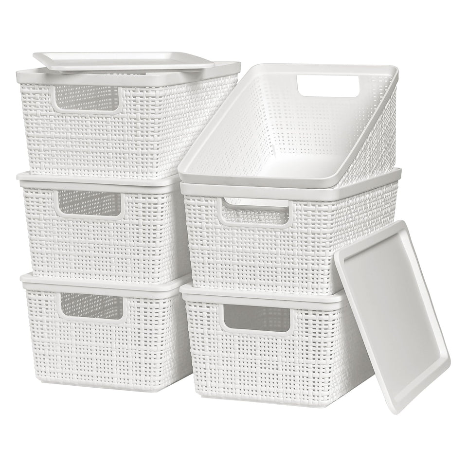 Wrrlors baskets with lids demonstrate organized storage in white