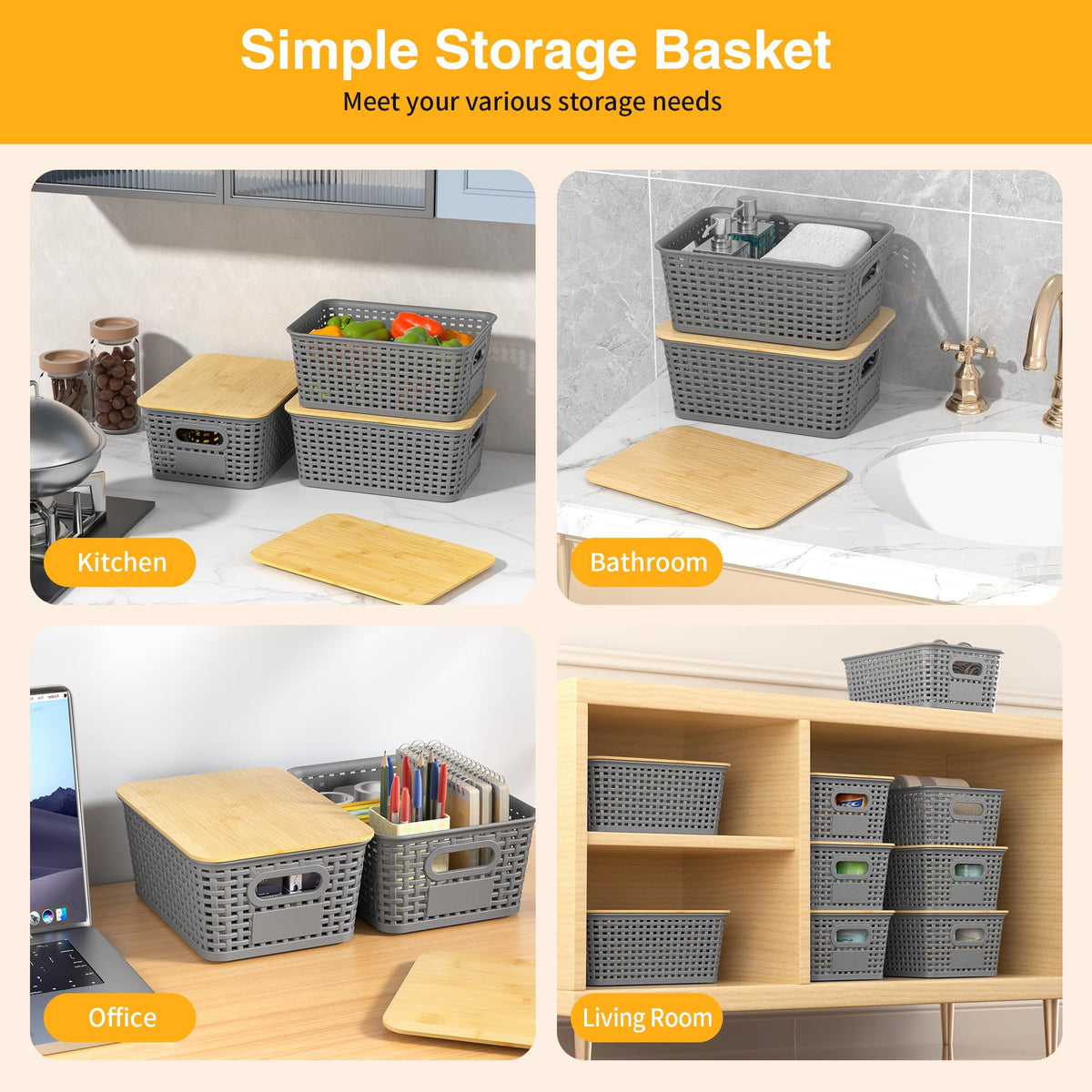 Wrrlors labeled storage baskets help classify shelves with labels included