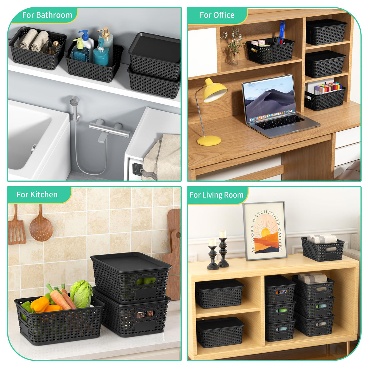 Wrrlors stackable baskets maximize space in closets and desks.