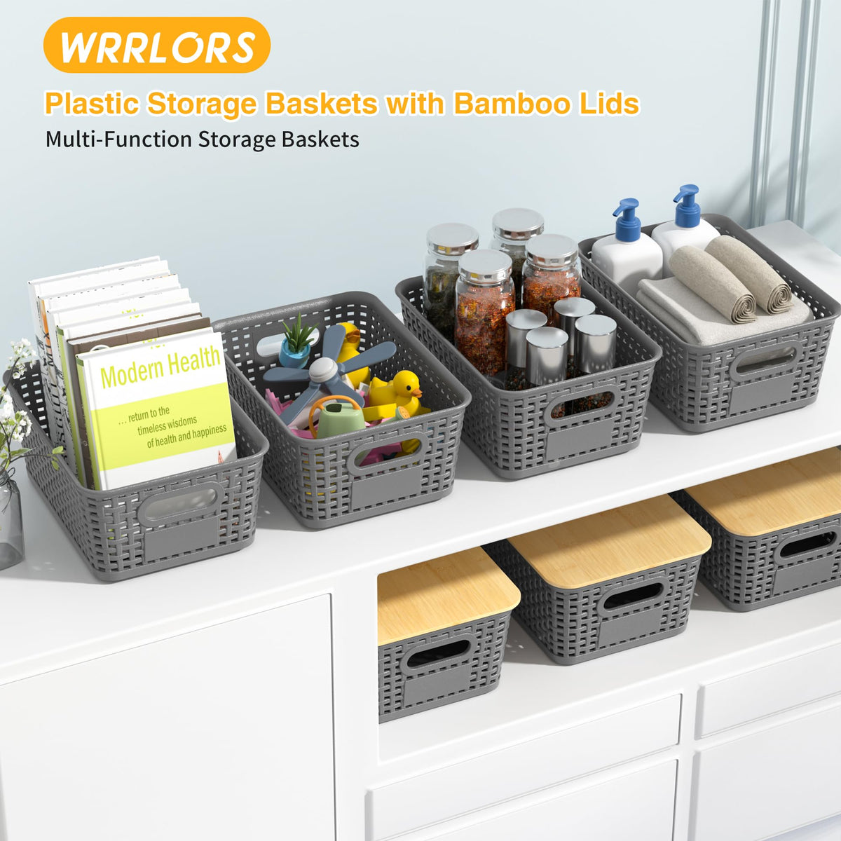 Wrrlors stackable bins with handles for easy shelf access