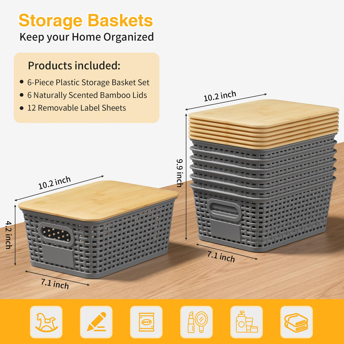 Wrrlors ventilated plastic basket with bamboo lid for visibility