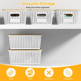 Wrrlors woven-design bin complements decor while organizing small items.