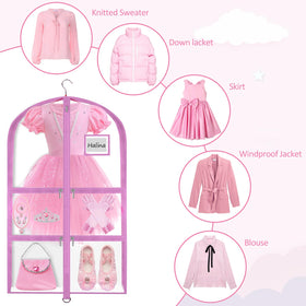 Wsaeig clear pink garment bag highlights outfits at a glance.