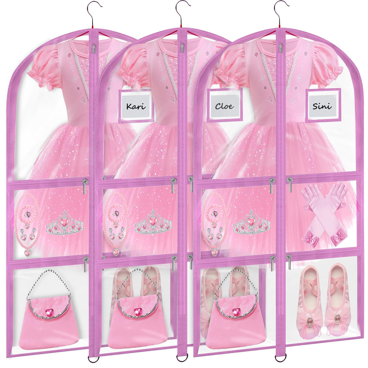 Wsaeig clear PVC 40-inch garment bags in a three-pack for easy costume organization.