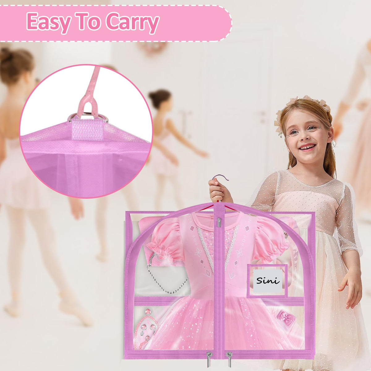 Wsaeig bag shows multiple pockets for shoes, hair ties, and accessories.