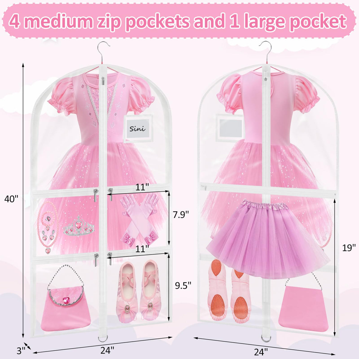 Wsaeig clear bag for costumes with shoe pocket and accessory storage