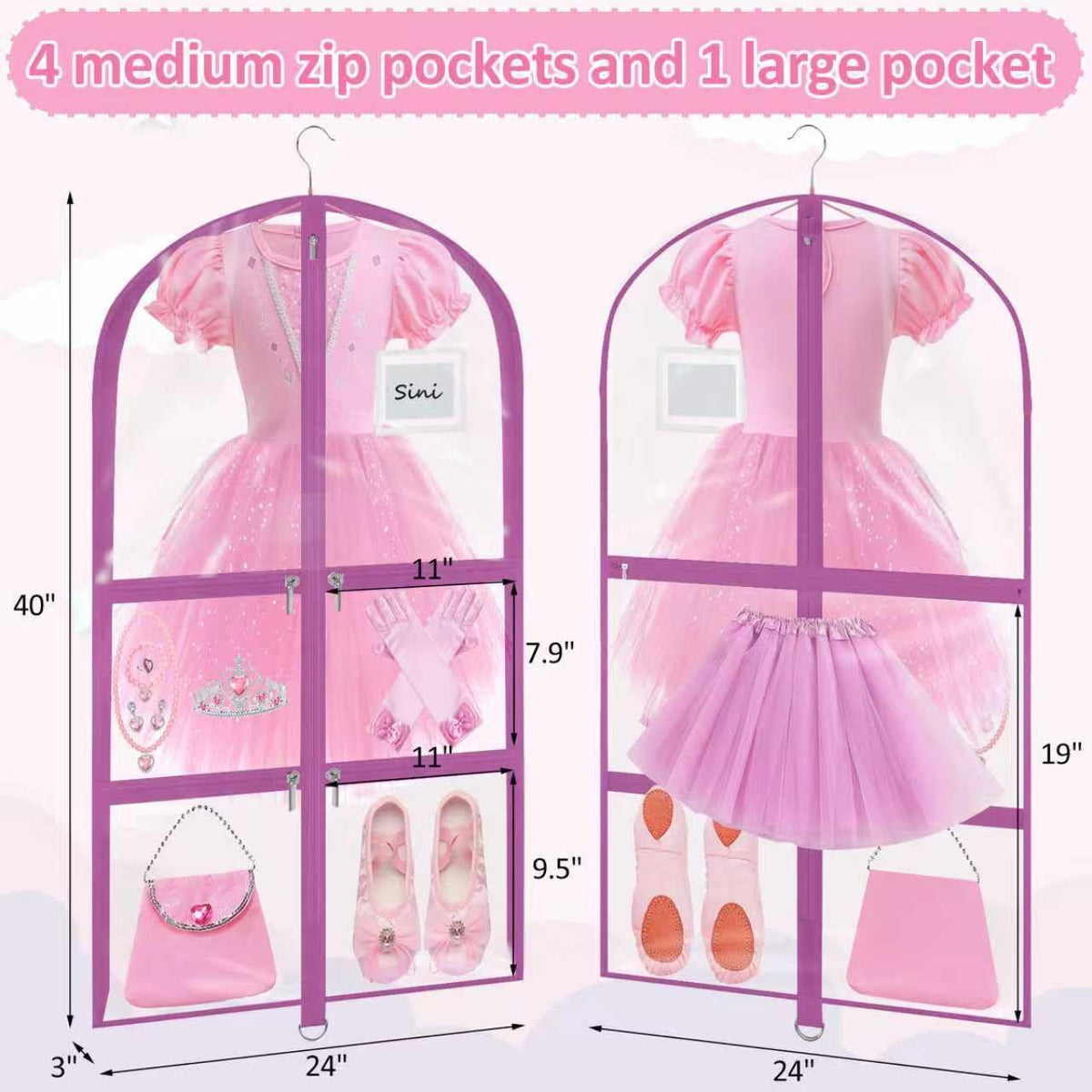 Wsaeig multipurpose garment bag doubles as closet storage for various costumes.