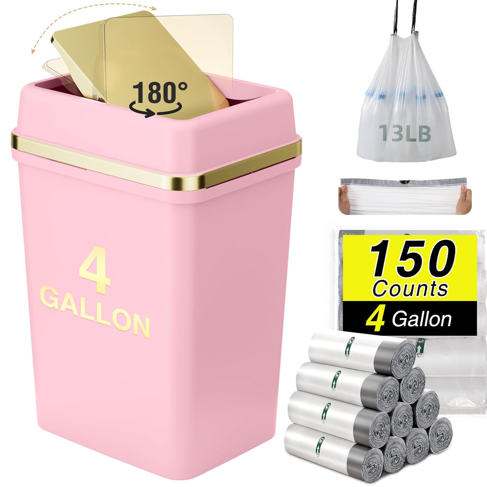 WSBArt pink lid bathroom trash can for small spaces