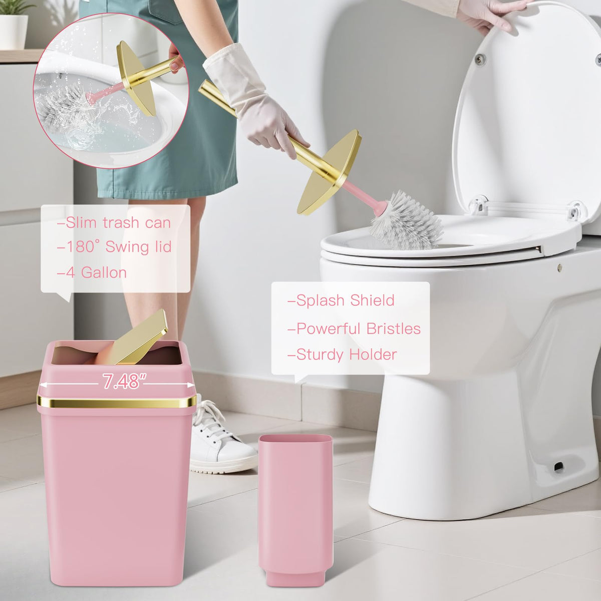 WSBArt pink toilet brush for deep cleaning corners