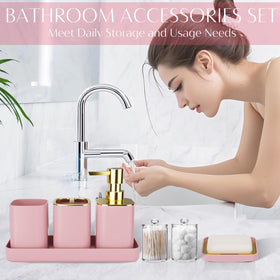 WSBArt pink vanity tray neatly organizing bathroom bottles