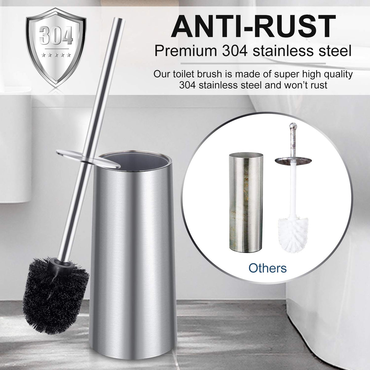 Wsedor two-pack toilet brush with long 17-inch handle for easy reach.