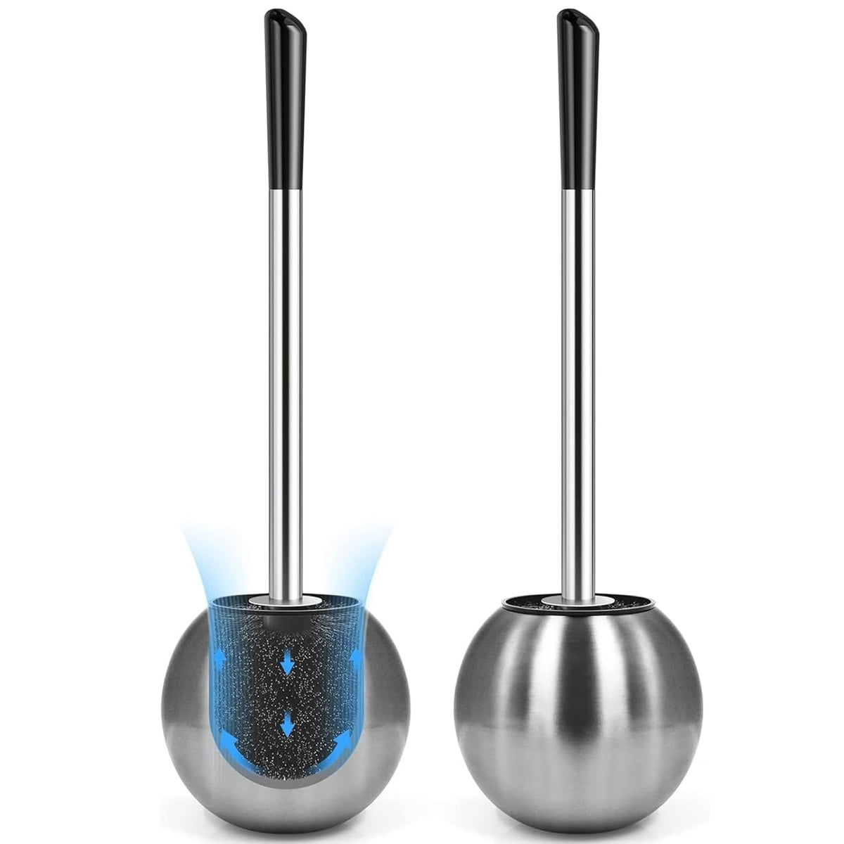 WSedor toilet brush with extended 16-inch handle for easy under-rim cleaning.