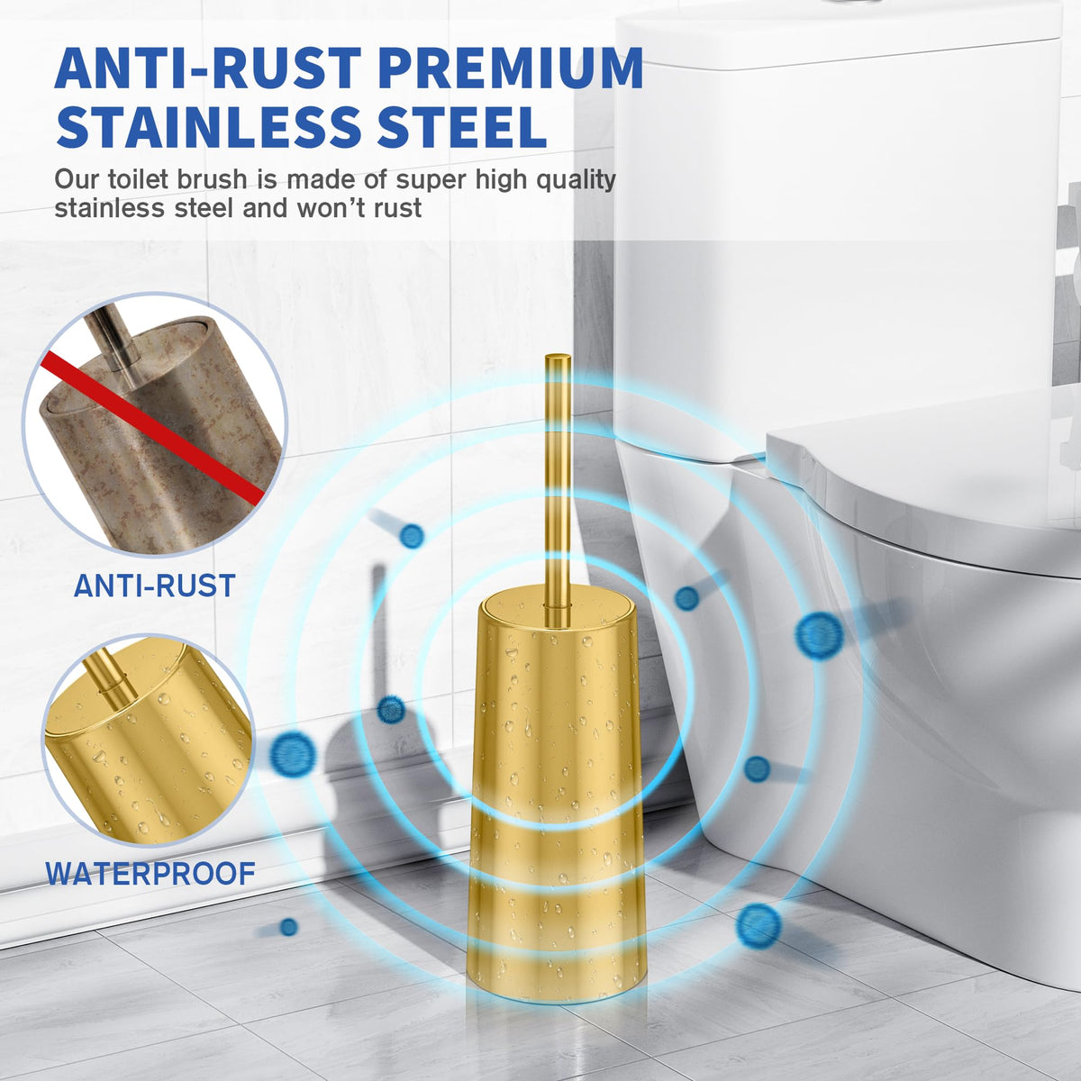Wsedor gold holder in stainless steel for a sleek, rust-resistant look.