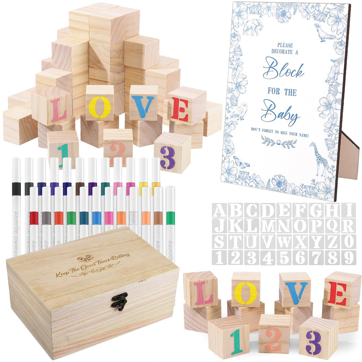 WSICSE baby shower wooden blocks for painting games and guest messages.