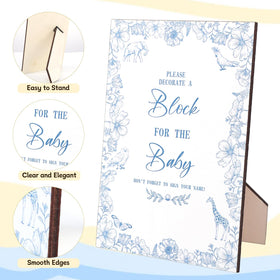 WSICSE blue themed baby shower sign with clear game instructions.