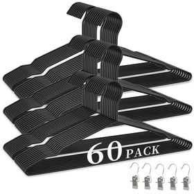 WSJYKN 60-pack metal wire hangers offer sturdy, space-efficient closet organization.