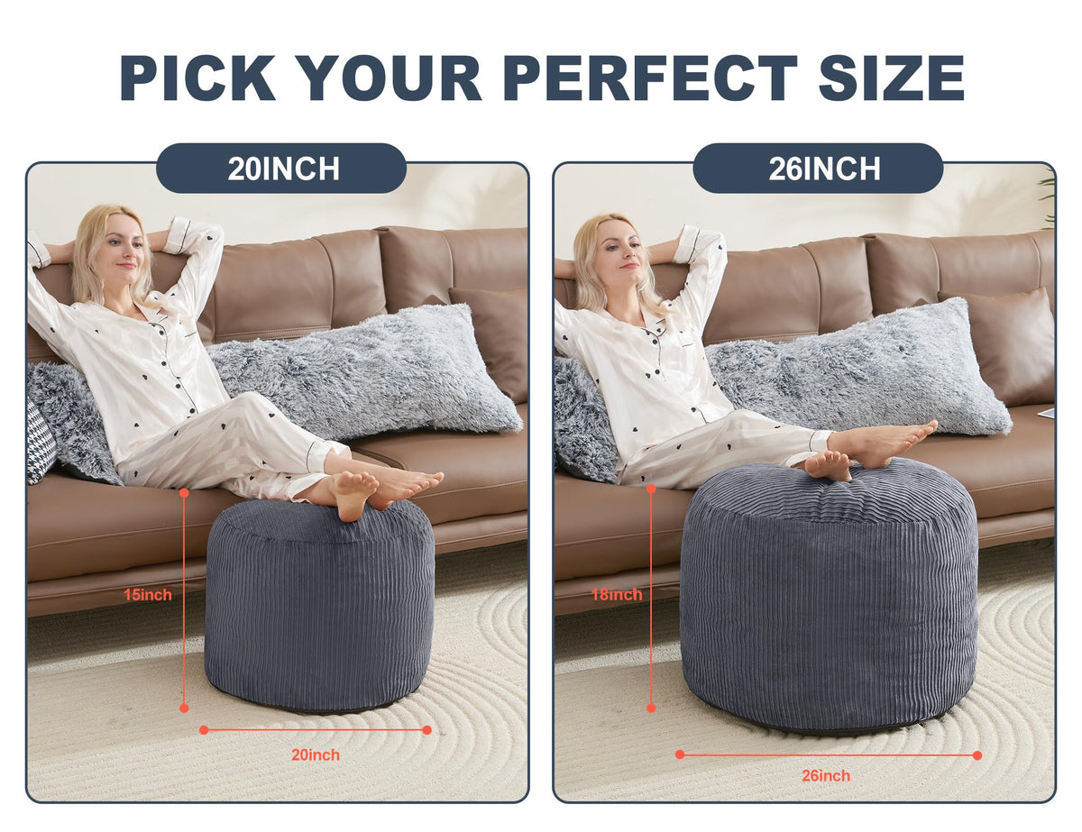 WSOFRLAC Pouf Ottoman with foam-filled core offers durable support for legs and feet.
