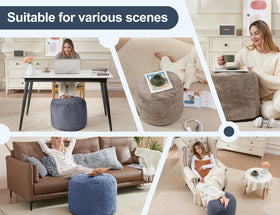 WSOFRLAC Pouf Ottoman in living room setup demonstrates versatile use and easy repositioning.