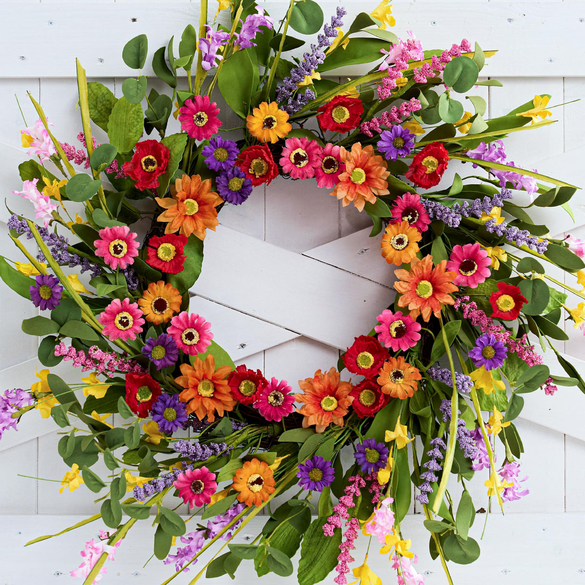 WSTPUPU artificial spring wreath with daisies and lavender enhances door curb appeal