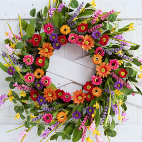 WSTPUPU artificial spring wreath with daisies and lavender enhances door curb appeal