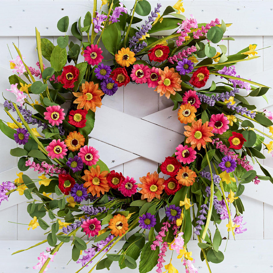 WSTPUPU artificial spring wreath with daisies and lavender enhances door curb appeal