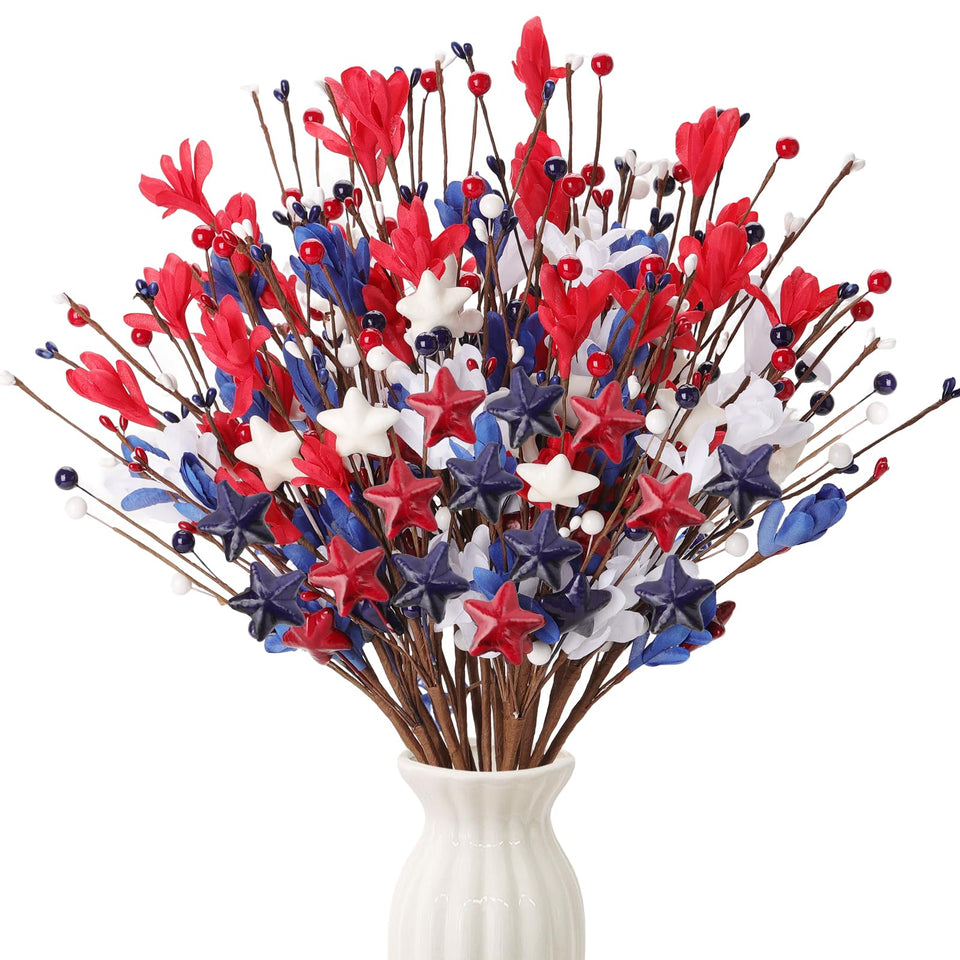 WSTPUPU patriotic picks with stars and berries add fullness to centerpieces