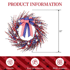 WSTPUPU patriotic wreath highlights entrance with bold red white blue bow for festive welcomes