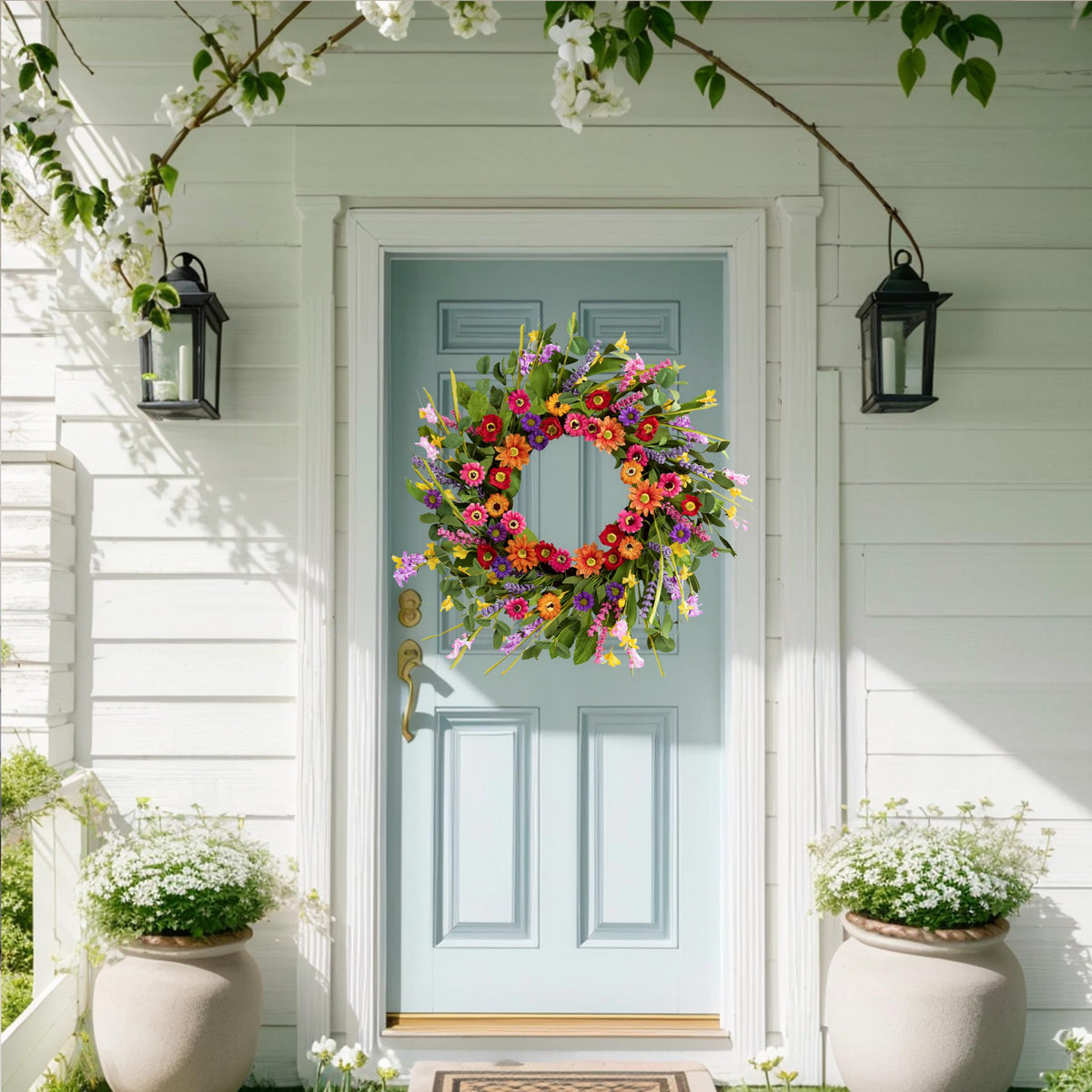 WSTPUPU vine-based frame supports vibrant spring elements for year-round display