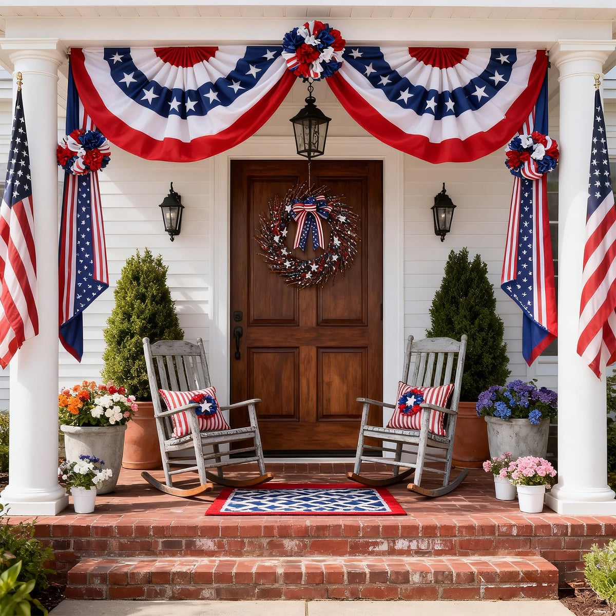 WSTPUPU wreath features white metal stars adding subtle shimmer to exterior decor