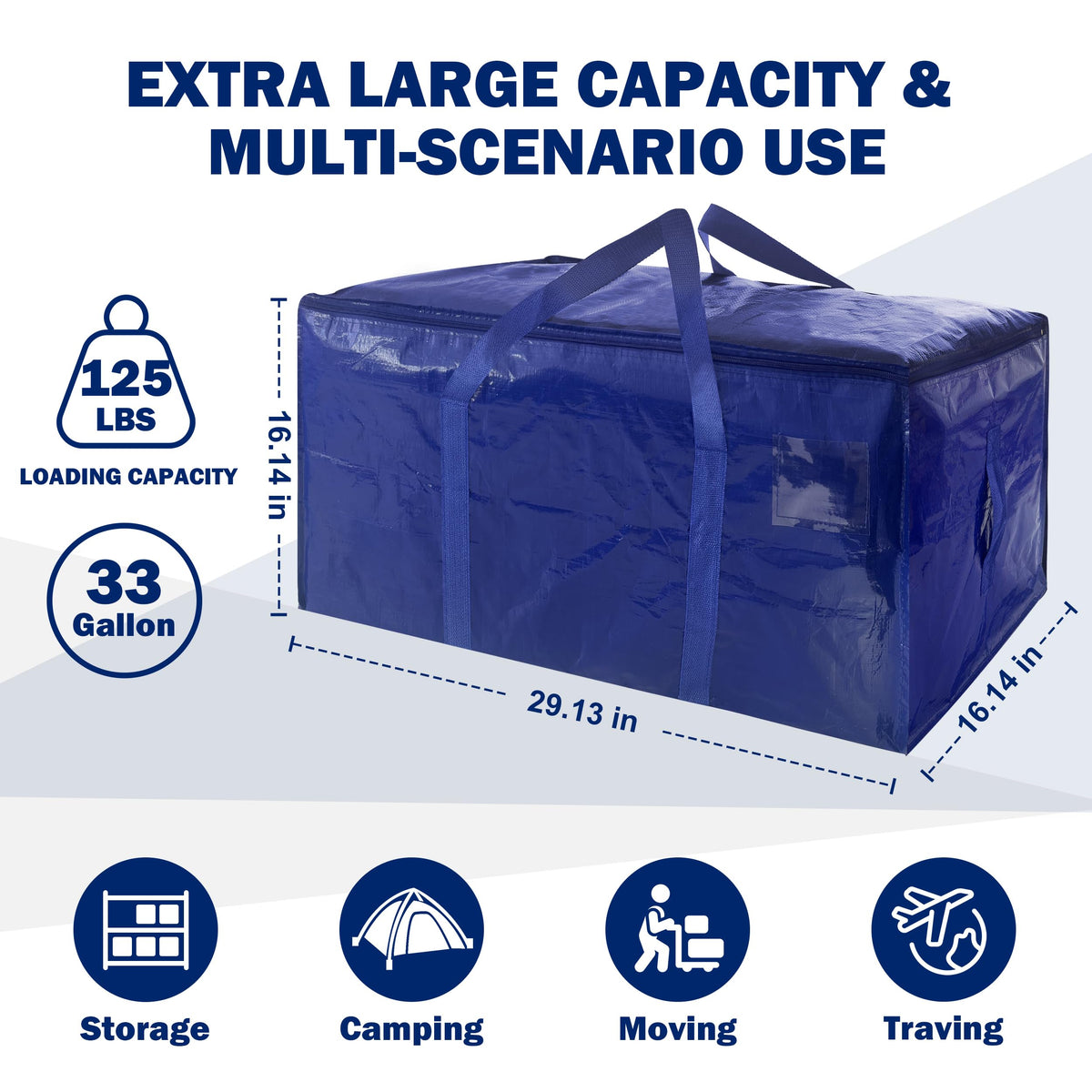 WTREE 33-gallon moving bag open top view for quick oversized item packing.