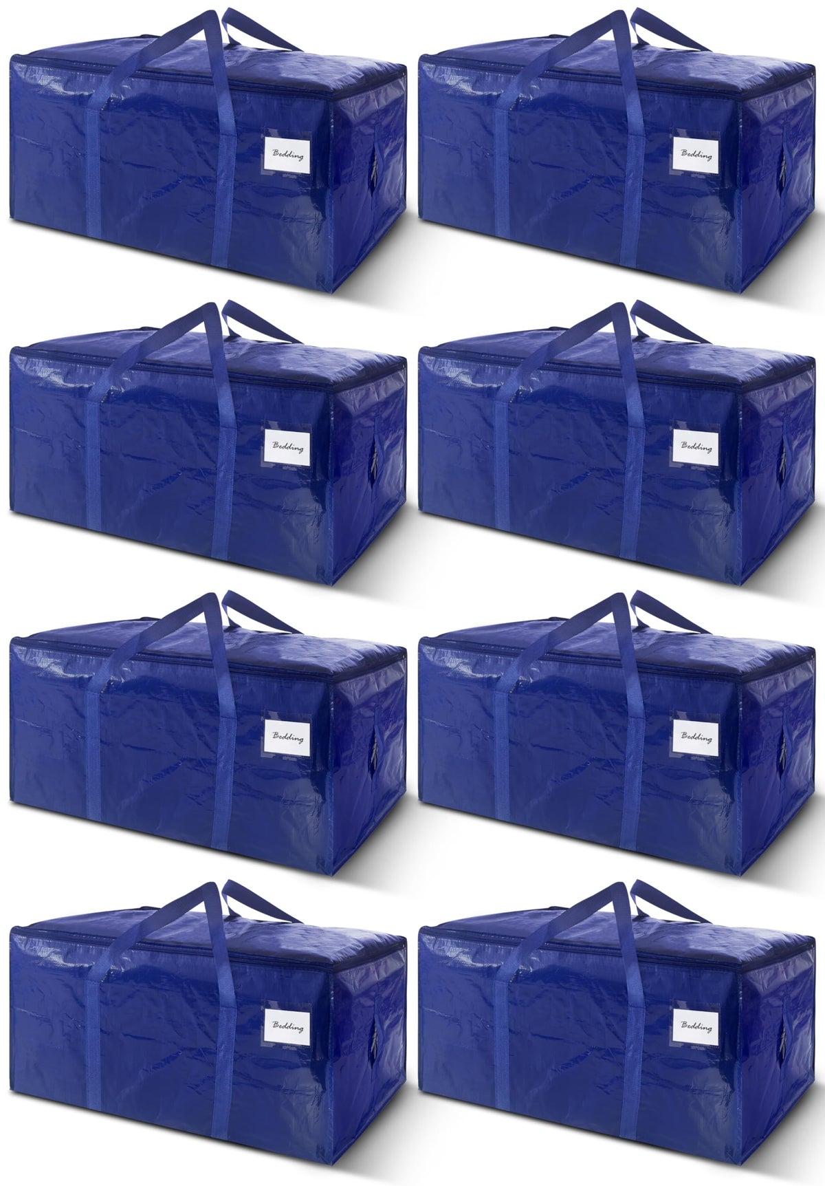 WTREE 8-pack moving bags with reinforced zipper and wrapped handles for heavy loads.