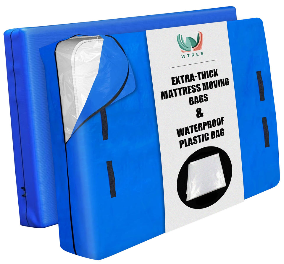 WTREE outer Double Shield bag protecting a king mattress during a move.