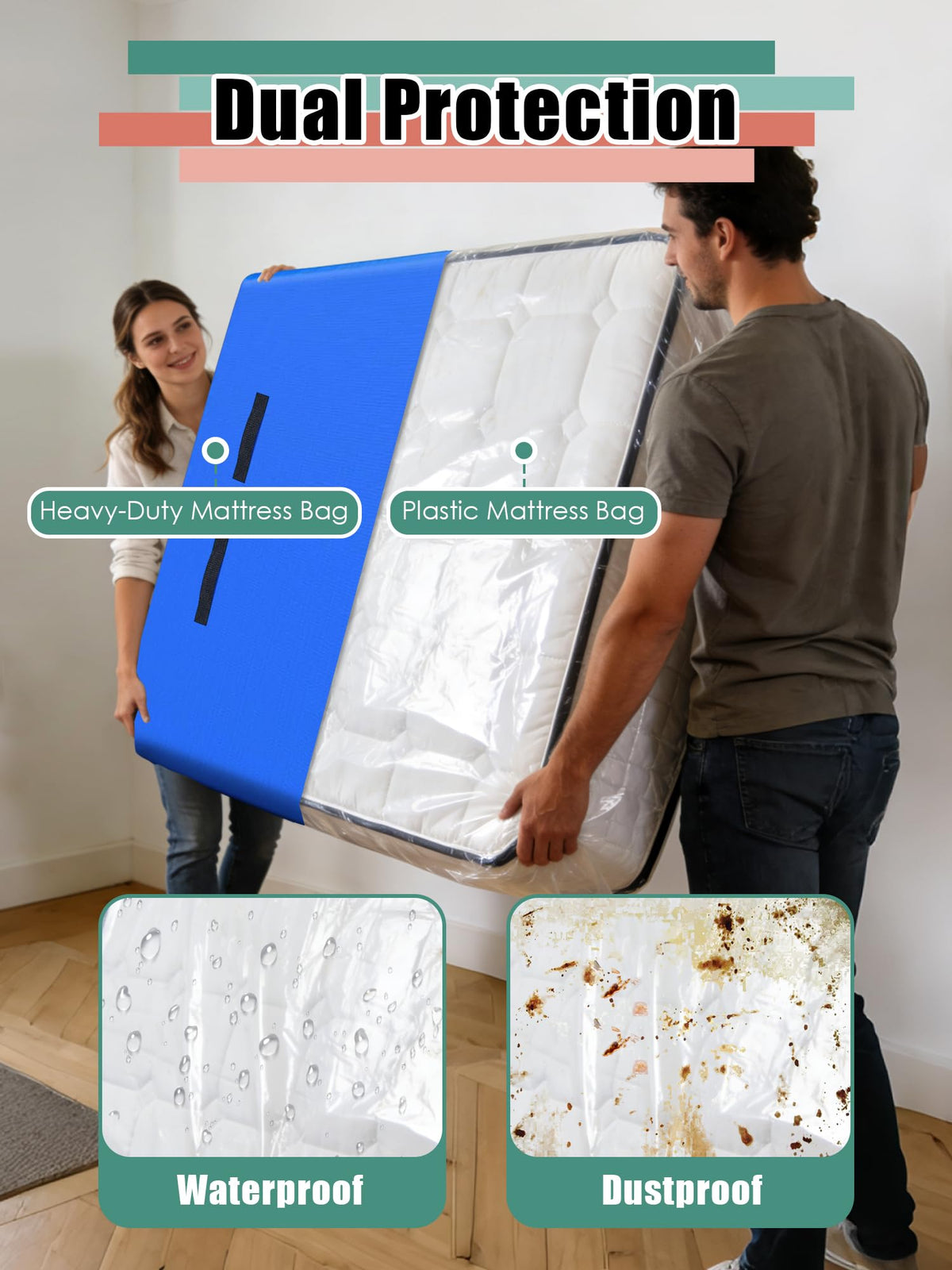 WTREE inside clear protector demonstrates dust-proof mattress storage capability.