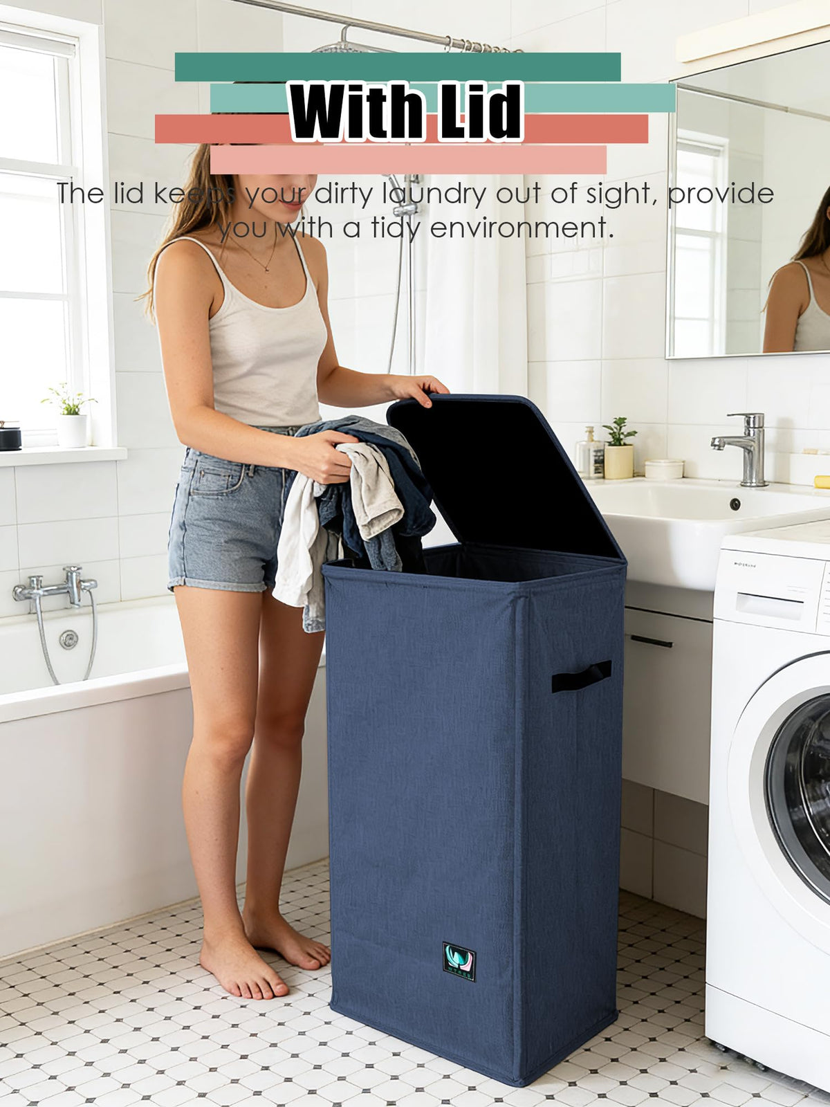 WTREE hamper with reinforced corners for durable, upright support.