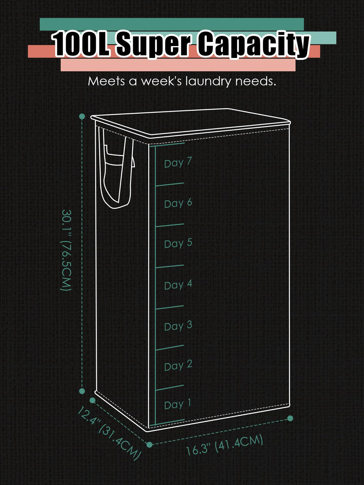 WTREE laundry hamper heavy-duty 600D fabric resists tears and protects damp towels.