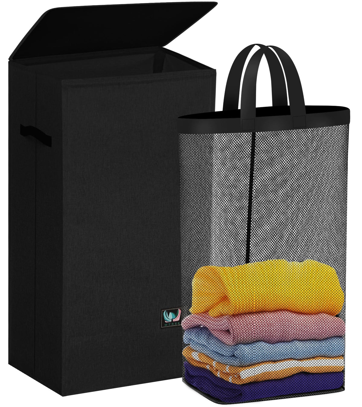 WTREE Laundry Hamper with Lid shows secure flip-top lid for odor control