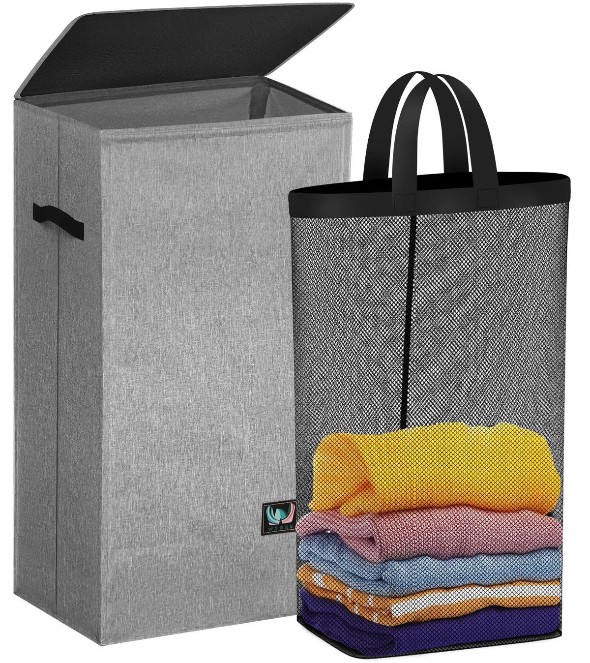 WTREE laundry hamper with lid keeps clothes hidden and odors contained for a tidy room.
