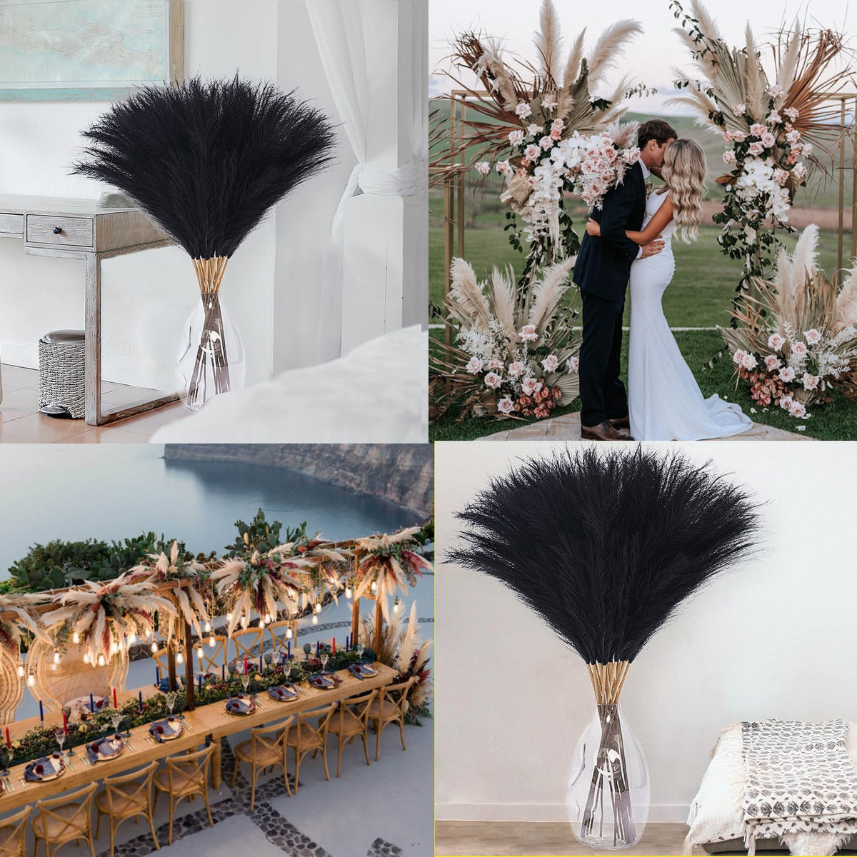 Wttisel pampas grass dining room setup adds a dramatic centerpiece.