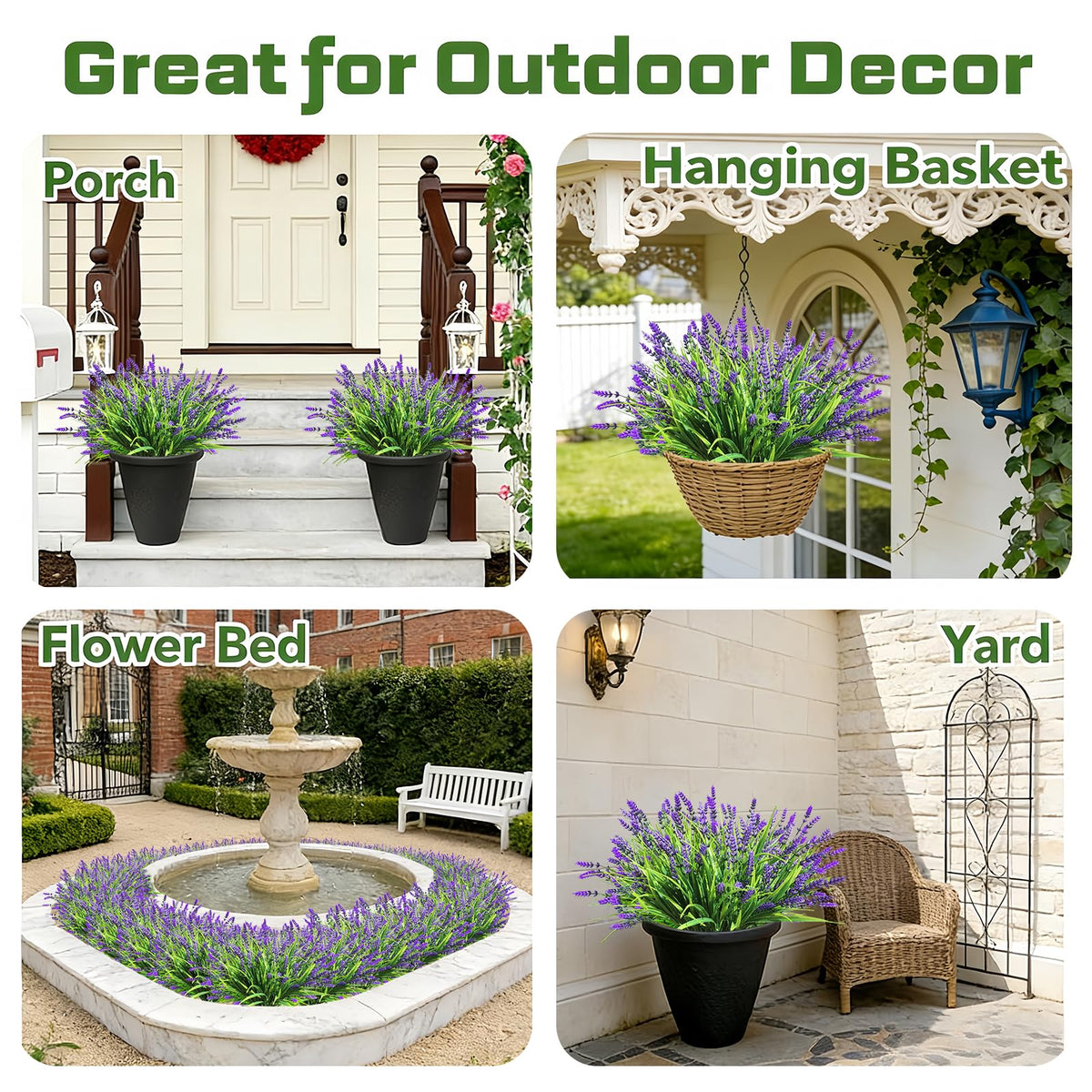 WucaFl 15.6-inch tall bundles arranged in large planters and railing boxes.